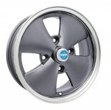 4 Spoke EMPI Wheel, Anthracite w/ Polished Lip , 5.5" Wide, Fits 4 on 130mm VW, Dunebuggy & VW