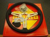 MOMO Steering Wheel, 360mm, Black Leather White Stitch RETRO